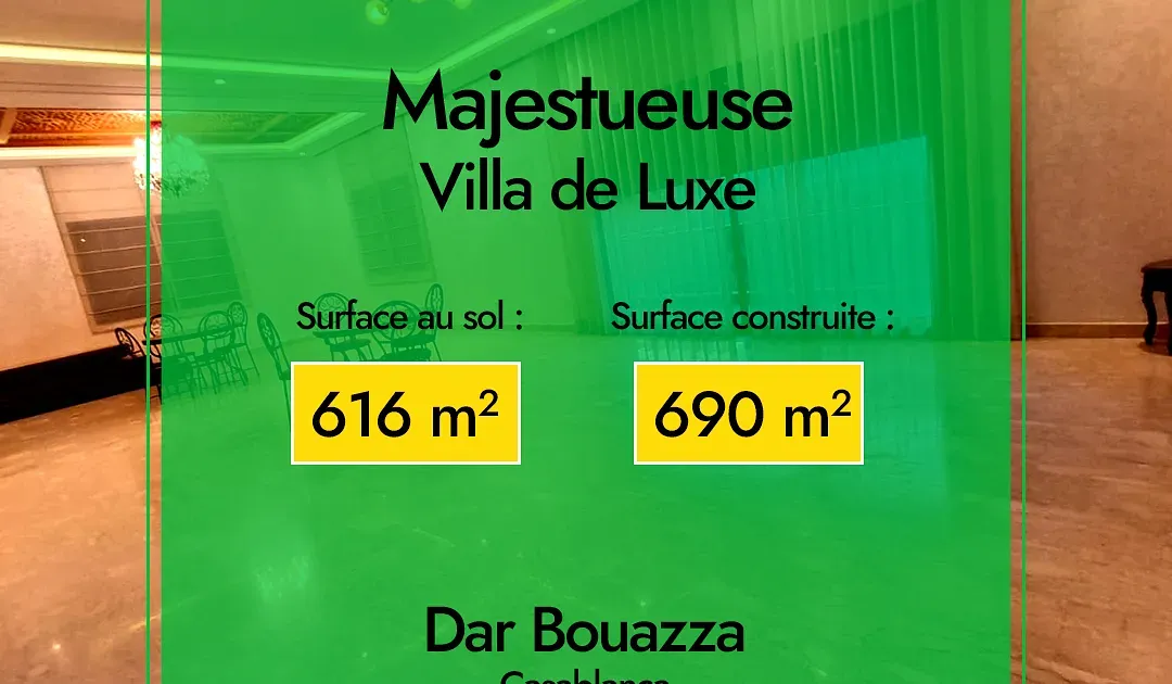 Villa à vendre 8 000 000 dh 616 m², 4 chambres - Dar Bouazza 