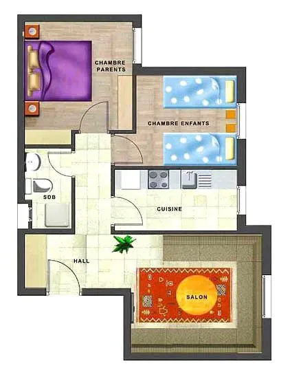 Apartment for Sale 320 000 dh 50 sqm, 3 rooms - Errahma 